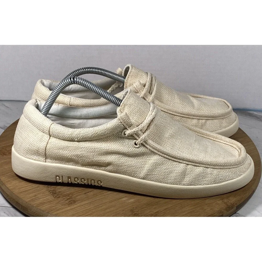 Classics Mens Boat Canvas Cream Shoes Size 10 NEW